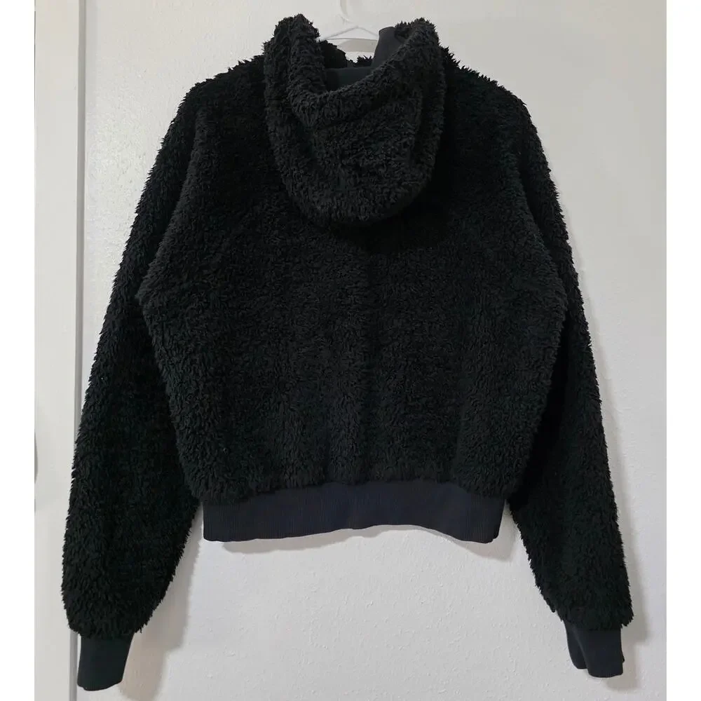 Lululemon Oh So Sherpa Half Zip Black Cotton Jersey Plush Fleece Teddy Jacket - Picture 4 of 9
